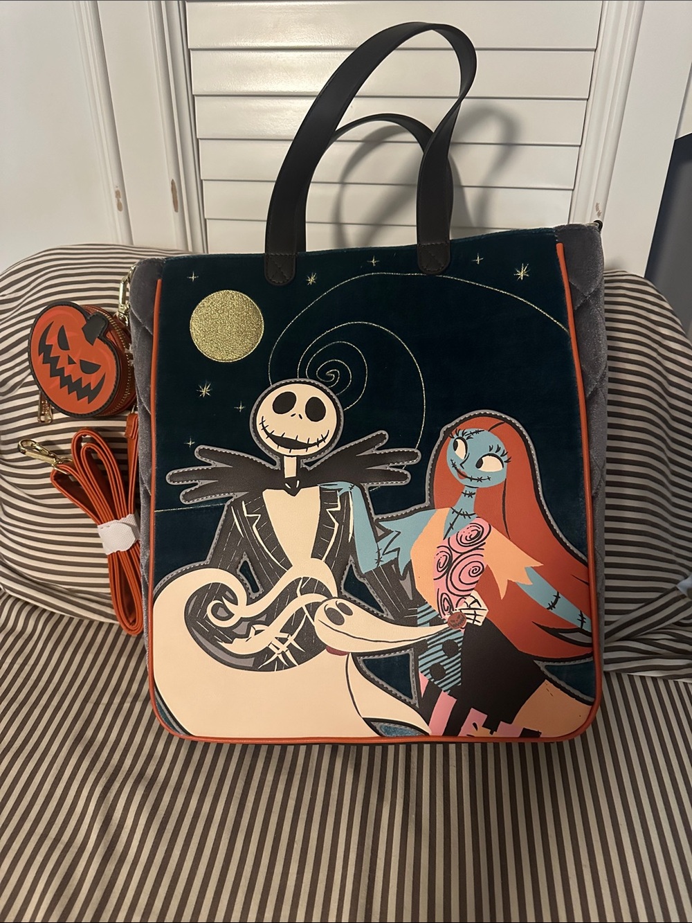 Loungefly Nightmare Before Christmas Disney Velvet Tote Bag in Black and Orange